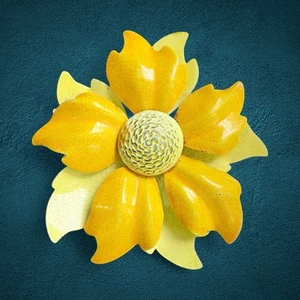 Vintage 1960s Yellow Orange Enamel Flower Brooch – Metal Mod Retro Pin Unsigned - Picture 1 of 7