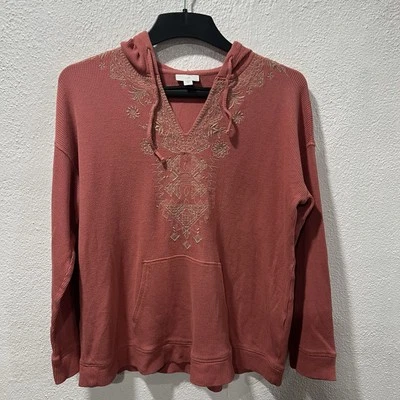 J. Jill Mujer Talla M Bordado Tejido Gofre Pullover Cordón Sudadera con Capucha Rosa Oscuro Foto 1 de 4