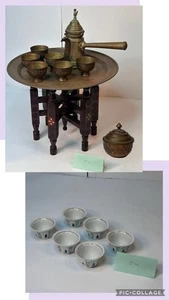 Vintage Turkish Coffee Pot Set With Wooden Stand W/ Porcelain Cups - Picture 1 of 24