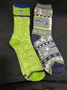 Seattle Seahawks Football Ugly Christmas Sweater Men's Crew Socks Large 2 Pairs - Picture 1 of 2