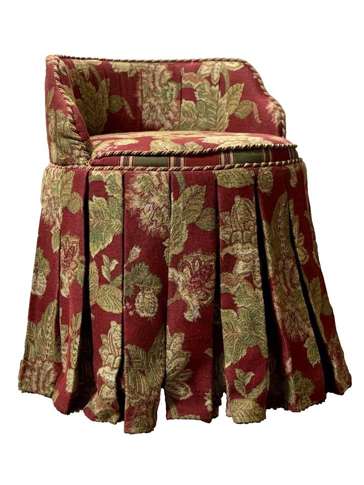 Vtg Skirted Barrel-back Vanity Chair Skirted Boudoir 24.5” Tall - Image 1 of 4