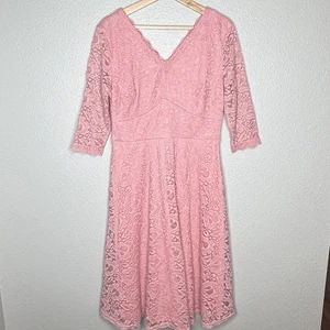 Abito midi Jasambac rosa pizzo manica 3/4 aderente svasato donna L matrimonio ragazza morbido - Foto 1 di 8