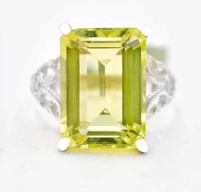 GENUINE 7.85 Cts PERIDOT & DIAMOND RING .925 Sterling Silver - Made in USA - Image 1 of 4