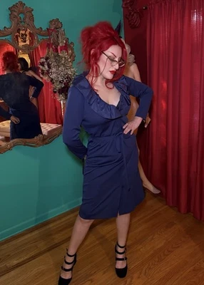 Винтажный 60-х/70-х темно-синий Midi коктейльное платье от Umba для Parues Feinstein - Изображение 1 из 4