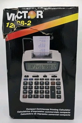 Victor 1208-2 Printing Calculator, 2-Color Black/Red Print, Manual & Adapter - Image 1 of 3