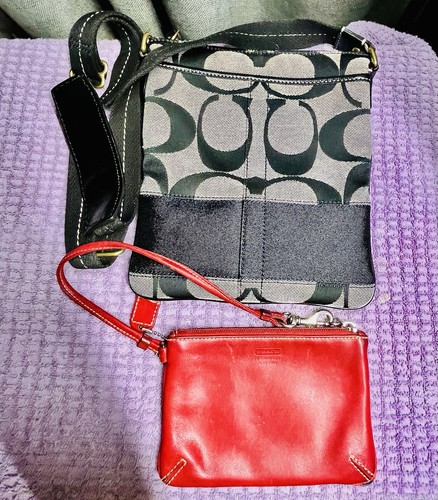 Coach Signature Black Canvas Mini JAMIE Wristlet Zip Pouch Y2K