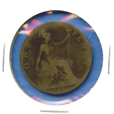 1896 English One Penny Great Britain Queen Victoria Bronze Cent #41 England, UK - Image 1 of 3