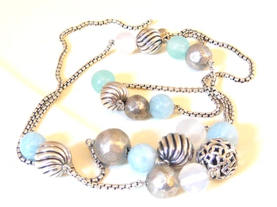 COLLAR CADENA CAJA CUARZO CALCEDONIA AZUL AGUA DAVID YURMAN SS ELEMETS Foto 1 de 4