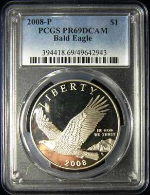 2008-P BALD EAGLE RECOVERY2 COMMEMORATIVE PROOF SILVER DOLLAR, PCGS PR69DCAM - Image 1 of 2