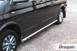 Side Bars + White LED For Volkswagen VW Transporter T5 LWB 2004 - 2015 Stainless - Picture 1 of 3