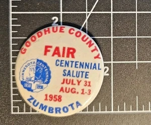 1958 Goodhue County Fair Centenario Vintage Pinback Pulsante Zumbrota Minnesota - Foto 1 di 3