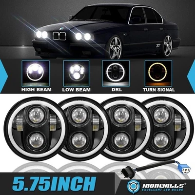 For BMW 325i 528i 535i 4PCS 5.75" LED Headlights High-Low Beam DRL Angel Eyes — 第 1/4 张图片