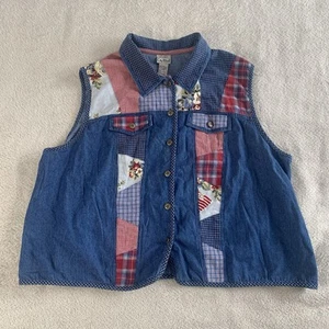 Vintage Koret City Blues denim vest size 22W patchwork red blue july 4  - Picture 1 of 12