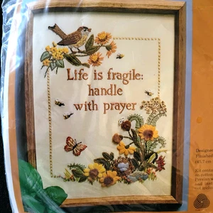 The Creative Circle Crewel Kit #1004 Life is Fragile: Handle w/ Prayer Wool Yarn - Picture 1 of 4