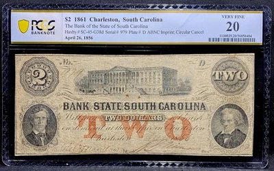 1861 SOUTH CAROLINA Charleston, $2 State Civil War 1856 Banknote Currency, PCGS - Image 1 of 4
