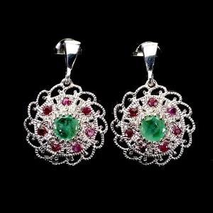 925 Sterling Silver Earrings Round Emerald 5mm Ruby Natural Gemstone Jewelry - Picture 1 of 13