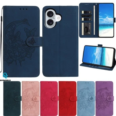 For iPhone 17 16 15 14 13 Moon Butterfly Embossed Wallet Case Phone Case Cover - Image 1 of 4
