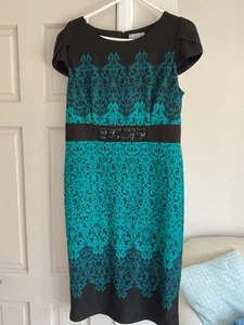 Schönes verziertes türkisfarbenes und schwarzes Per Una tailliertes Kleid Größe Small 16 - Bild 1 von 5