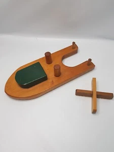 Handmade Wooden Rubber Band Self Propelling Boat River Pool Lake Toy Natural - Picture 1 of 10