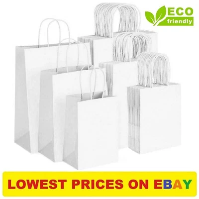 White Paper Bags With Handles 50 100 Party Bags Gift Twisted Handle Carrier Bags - Image 1 of 4
