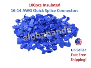 100 Blue Quick Splice Tap Wire Terminal Connector 14-18 AWG Gauge Insulated - Picture 1 of 3