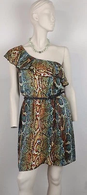 NWT JODI KRISTOPHER ONE SHOULDER MINI DRESS SIZE M JUNIOR W/BELT SNAKE PRINT - Image 1 of 4