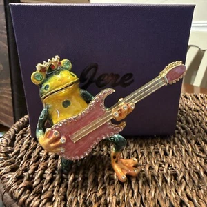 Jere Bejeweled Frog with Guitar Trinket Box with Charm Pendant - Picture 1 of 12