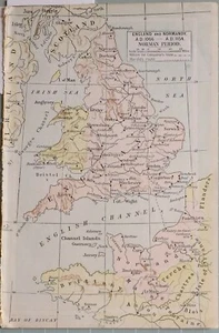 Mapa Inglaterra & Normandy 1066 Ad-1154 Ad Escocia Gales Shrewsbury Canterbury - Afbeelding 1 van 3