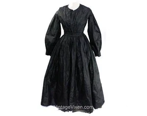 1840s Victorian Dress - Black Silk Ruched Waist & Full Skirt - All Hand Sewn - Picture 1 of 10