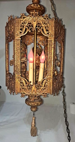 RARE Vintage Gold Cherubs  Chandelier Pendant NICE! Cover