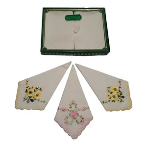 VTG Pure Irish Cotton Floral Embroidered Handkerchiefs Mixed Lot of 5 w/Gift Box - Picture 1 of 13
