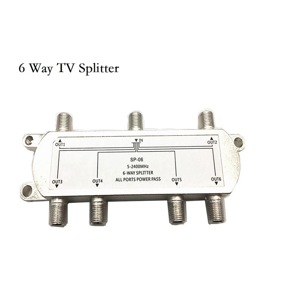 1PC 6 Way TV Splitter 5-2400 MHz Coax Cable Adapter For RG59 RG6 HDTV Satellite - Image 1 of 4