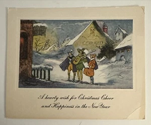 Vintage Victorian Christmas Card - Minstrels Playing Trumpet In Snow At Night - Picture 1 of 2