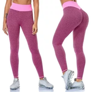 Women’s Tik Tok Yoga High Waisted Anti-Cellulite Pink Leggings Size M - Picture 1 of 5