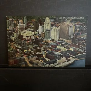 Vista aérea Rascacielos Río Detroit Barcos Vintage Lino Postal publicada - Imagen 1 de 3