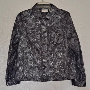 Chico's Woman's Size 1 Snakeskin Animal Print Moto Embossed Gray Jacket - Picture 1 of 14