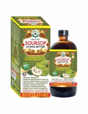100% PURE ORGANIC SOURSOP LIVING BITTER with GOLDENBARRY, ALOE VERA, RED CLOVE, MINT, NEEM