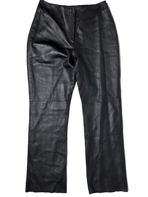 INC International Concepts Black 100% Leather Bootcut Pants High Rise Women 12 - Image 1 of 4