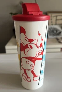 Tupperware Disney Mickey Mouse 16oz Water Dringking Bottle Tumbler w Red Cover - Picture 1 of 10