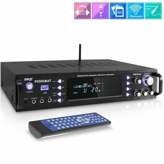 Pyle P3301BAT Bluetooth Hybrid Amplifier Receiver Stereo Amplifier, 3000 Watt - Image 1 of 4