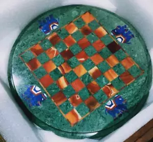 Scacchiera in marmo verde 18'' centro intarsio malachite lavoro fatto a mano rotonda - Foto 1 di 4
