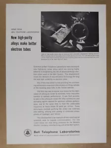 1963 Bell Telephone Labs Leghe Nichel per Tubi Elettronici Stampa Vintage Annuncio - Foto 1 di 1