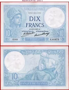 FRANCE 10 FRANCS 19 8 1927 P 73d XF+ free shipping from 100$ - Picture 1 of 6