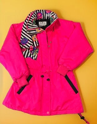 Chaqueta de esquí deportiva Obermeyer vintage años 80 90 juniors rosa neón parka capucha talla 12 Foto 1 de 4
