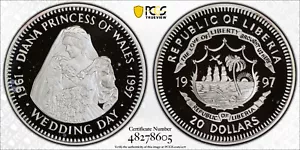 1997 Liberia Princess Diana Wedding Day Silver 20 Dollars - PCGS PR 68 DCAM - Picture 1 of 1