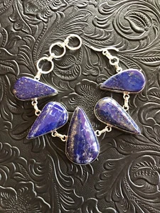 Blue Lapis Pyrite Flecks Arrow Pendant Bracelet Fits Wrist 6.5” to 7” Handmade - Picture 1 of 3
