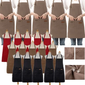 Confezione 1-5 Grembiule Bavaglino Cucina Ristorante Unisex Vestito Nero Con Tasche US - Foto 1 di 21