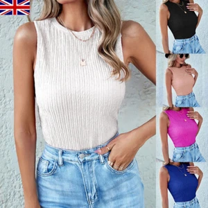 Ladies Sleeveless Basic Vest Women Slim Fit Plain Summer Casual Tank Top T Shirt - Picture 1 of 19