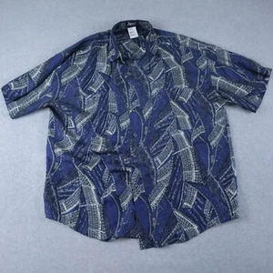 Impact Shirt Mens Large Silk Casual Party Button Up Blue Patterned Short Sleeve - Picture 1 of 5