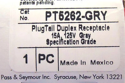 Receptáculo dúplex Pass & Seymour PT5262-GRY 15A grado de especificación (lote de 10) Foto 1 de 4